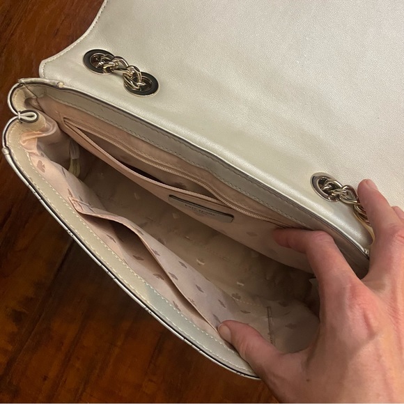 Like New Leather KATE SPADE Grey Silver Chain Handbag Crossbody Shoulder Bag - Picture 6 of 9